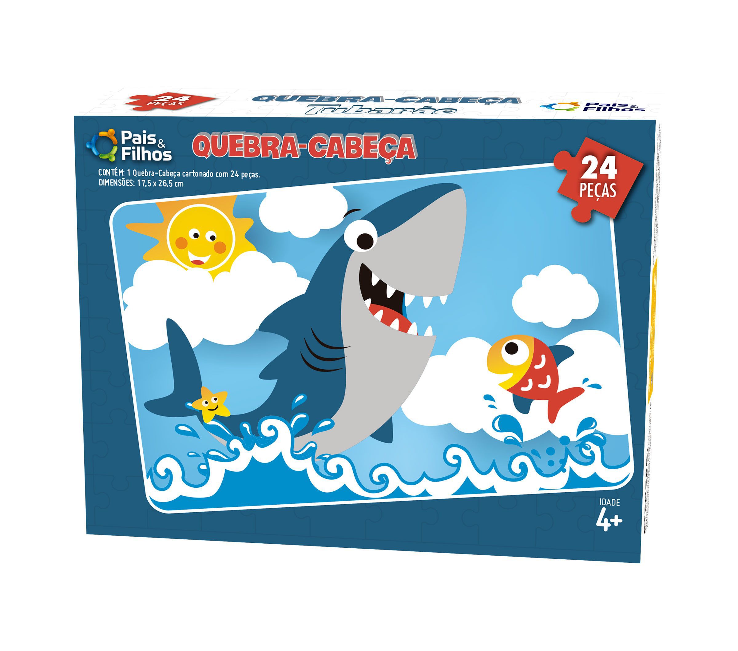 Jogo Quebra - Cabeça Educativo Tubarão Shark 24 Peças Montar