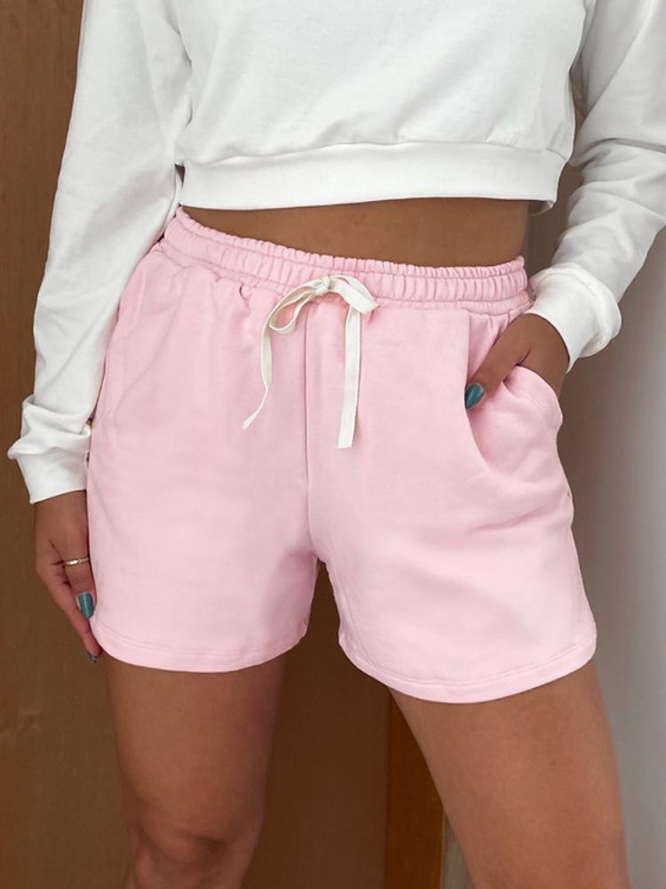 Shorts moletom feminino rosa Joy | Roupas da Bê - Roupas da Bê