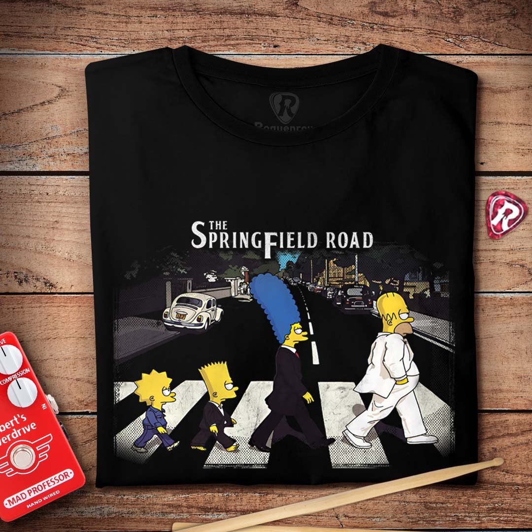 Camiseta The Beatles Simpsons Springfield Road 100 Algodao Roquenrou Estampado na Veia