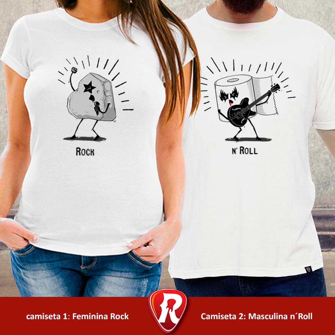 Kit 2 Camisetas Pedra Papel Rock n Roll Premium brancas