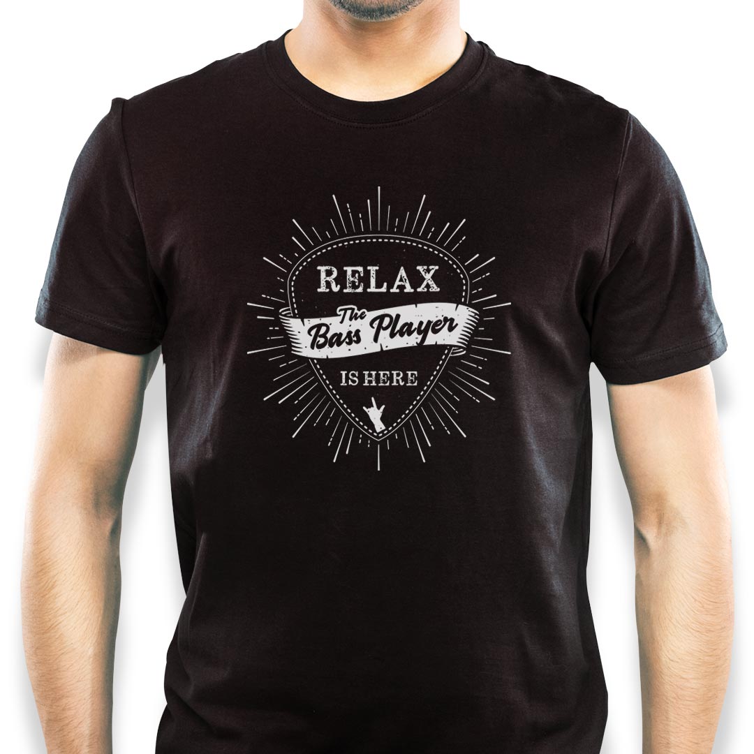 Camiseta Relax the Bass Player is Here, 100% Algodão - Roquenrou