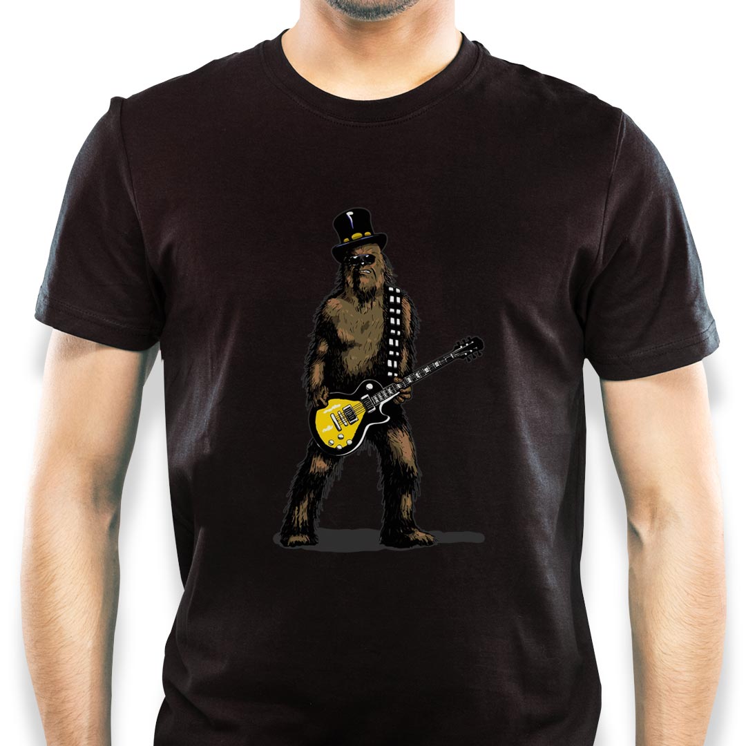 Camiseta chewbacca Slash Preta 100 Algodao Roquenrou Estampado na Veia