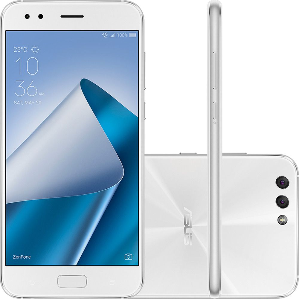 Smartphone Asus Zenfone 4 6GB Memória Ram Dual Chip Android Tela 5.5"  Snapdragon 64GB 4G Câmera dual Traseira 12MP + 8MP Câmera Frontal 8MP -  Branco - Samá Prime - Smartphone