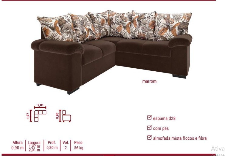 Sofá De Canto 1090 2 E 3 Lugares Gcasa EletroMóveis em Promoção