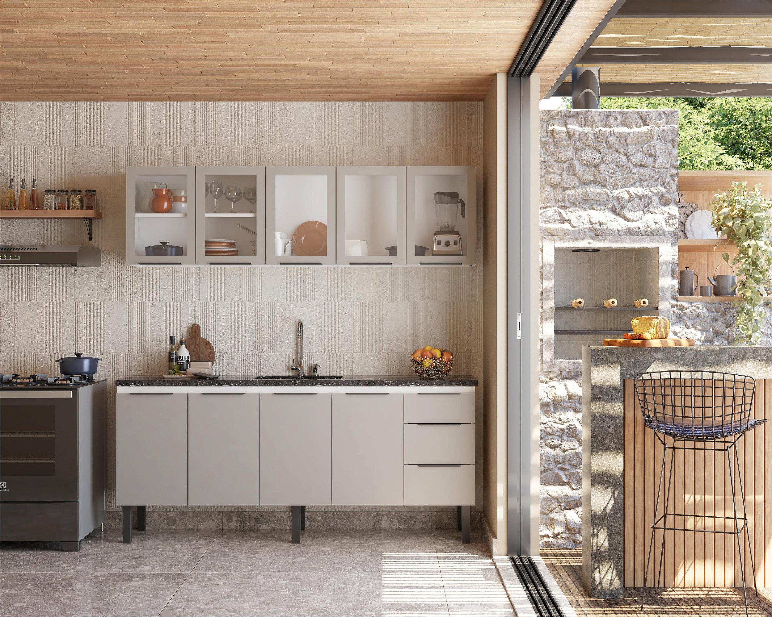 Gabinete de Cozinha em Aço Júpiter 192cm Cinza para Pia de 200cm