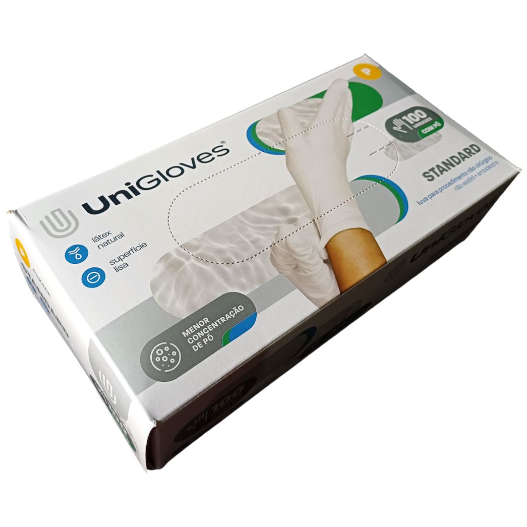 Luva de látex Branca para procedimento (sem pó) UniGloves® - M