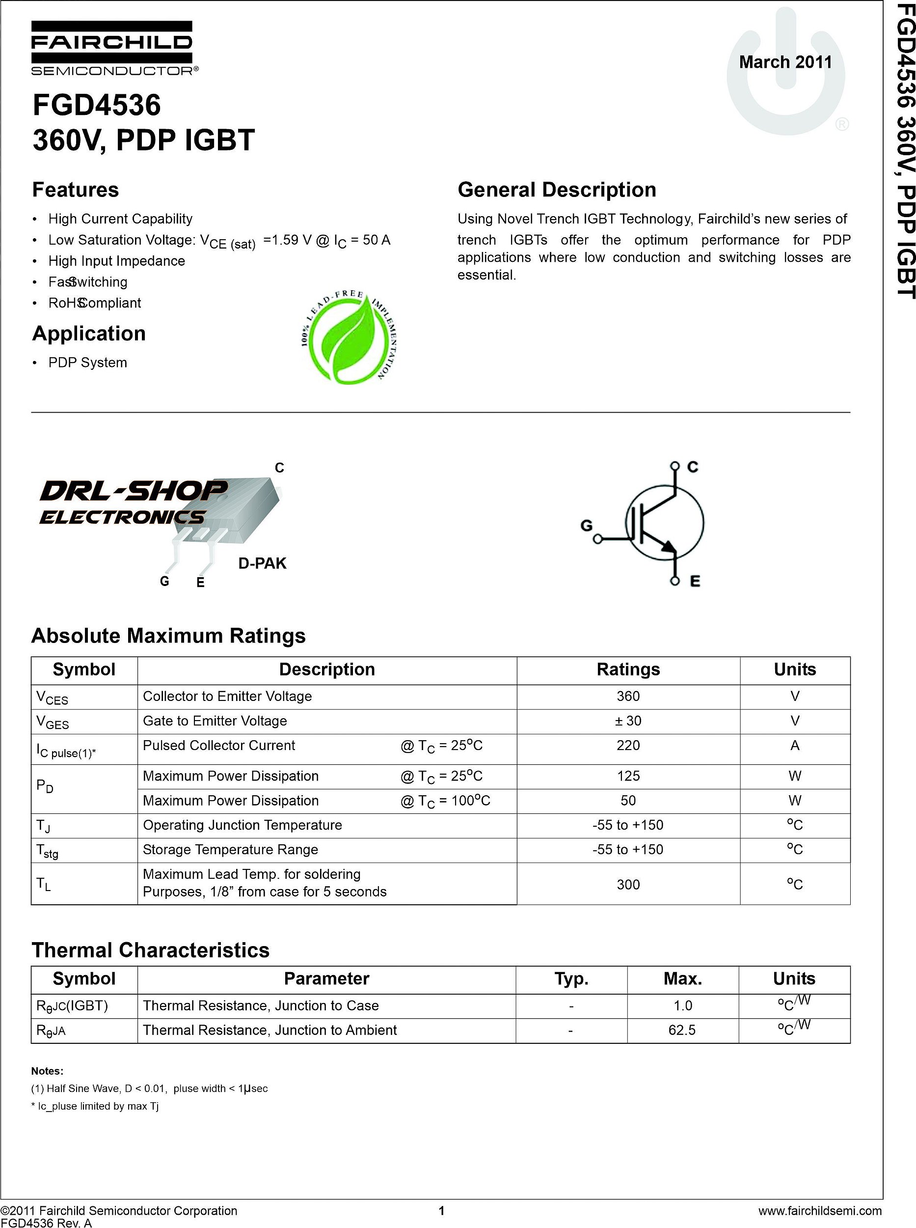 fgd4536 transistor FGD4536 IGBT TO252 SMD Original
