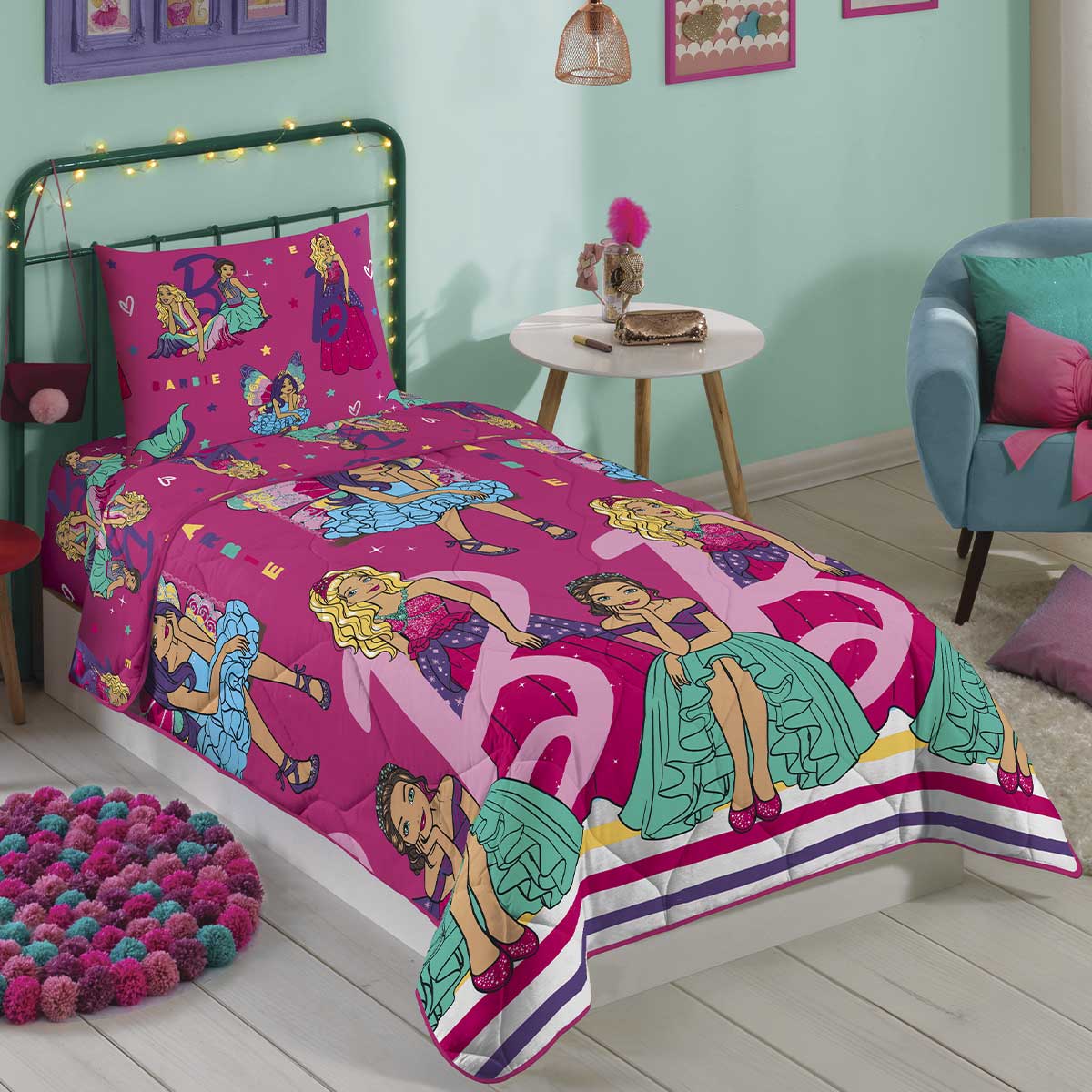 Jogo de Cama Infantil Barbie Reinos Mágicos Lepper