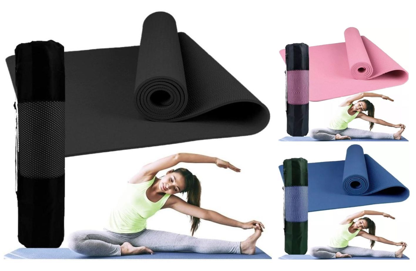 Tapete Yoga Antiderrapante com Linhas de Posturas Pilates