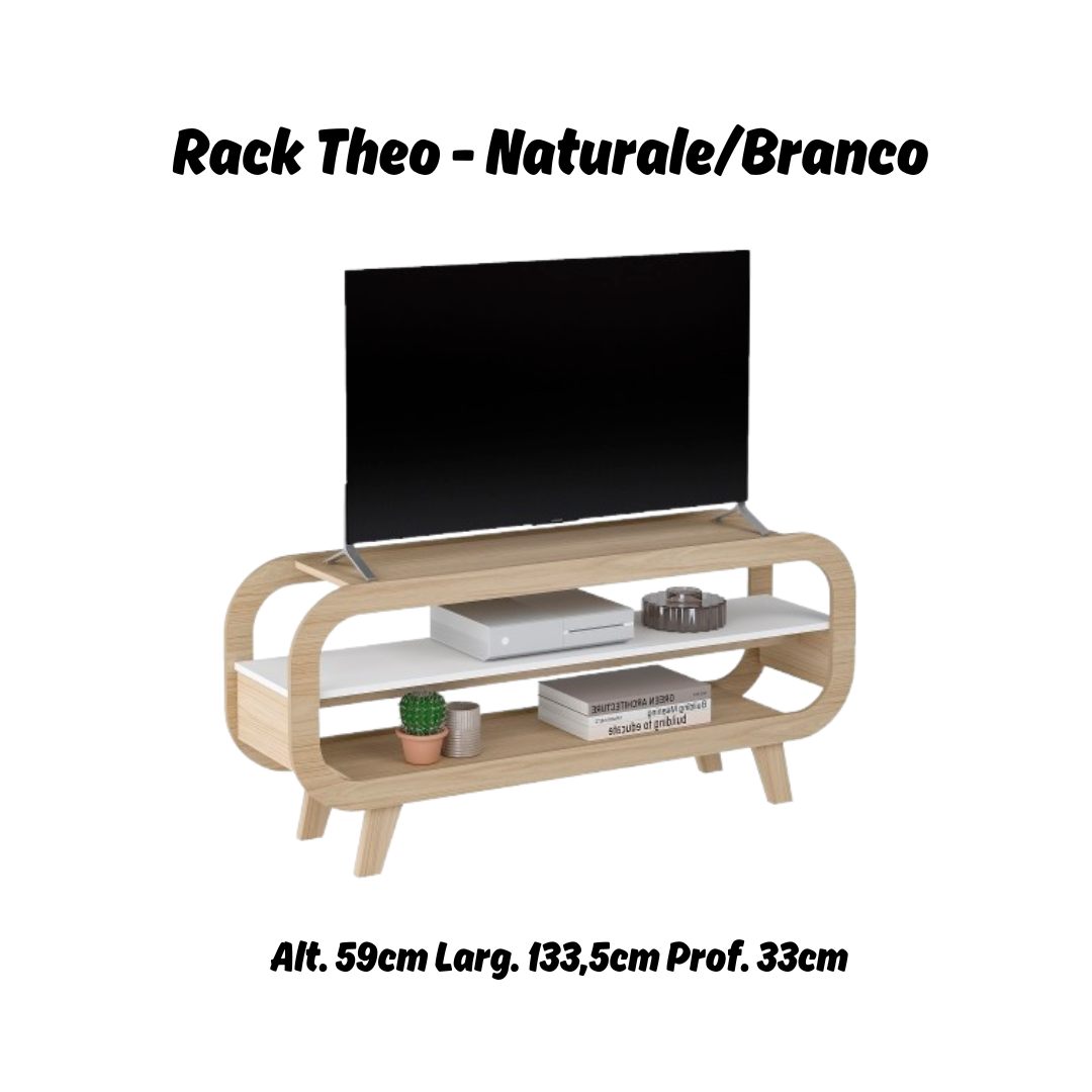 Rack Theo 134cm - Naturale / Branco - Artely Móveis - LOJA MUNDI MÓVEIS