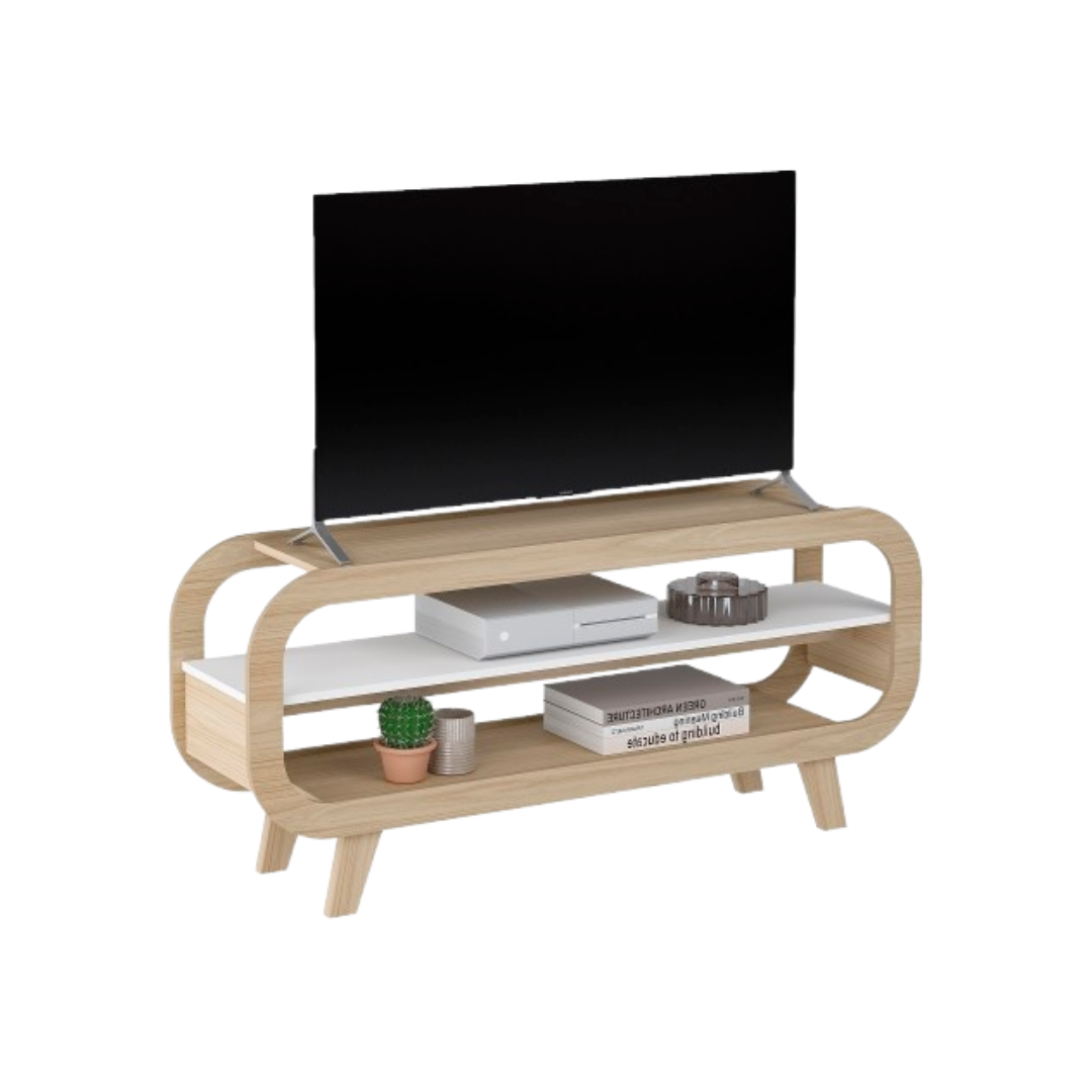 Rack Theo 134cm - Naturale / Branco - Artely Móveis - LOJA MUNDI MÓVEIS