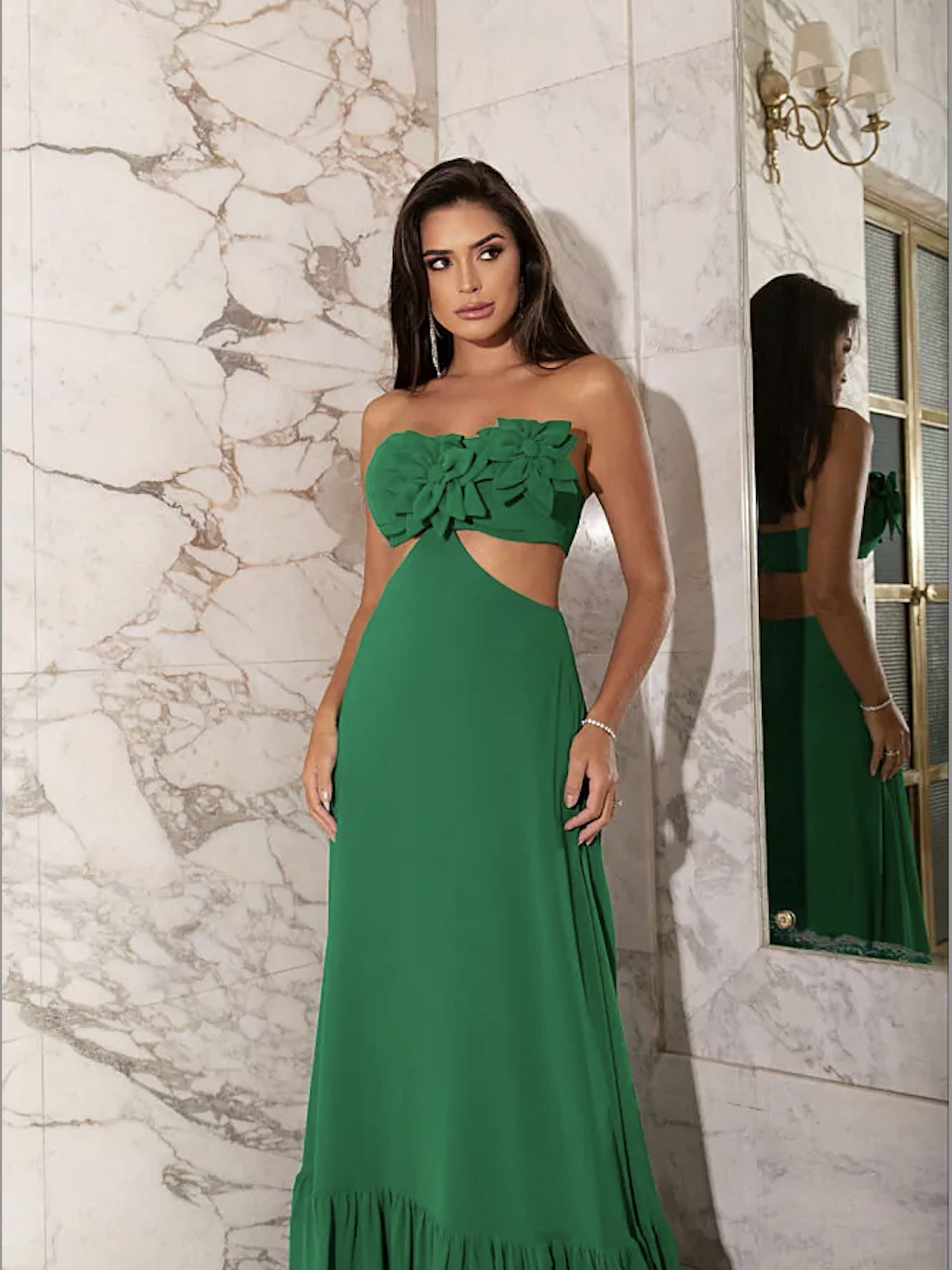 sage green indian wedding dress Vestido de Cetim Verde Oliva Longo Capri main image 0