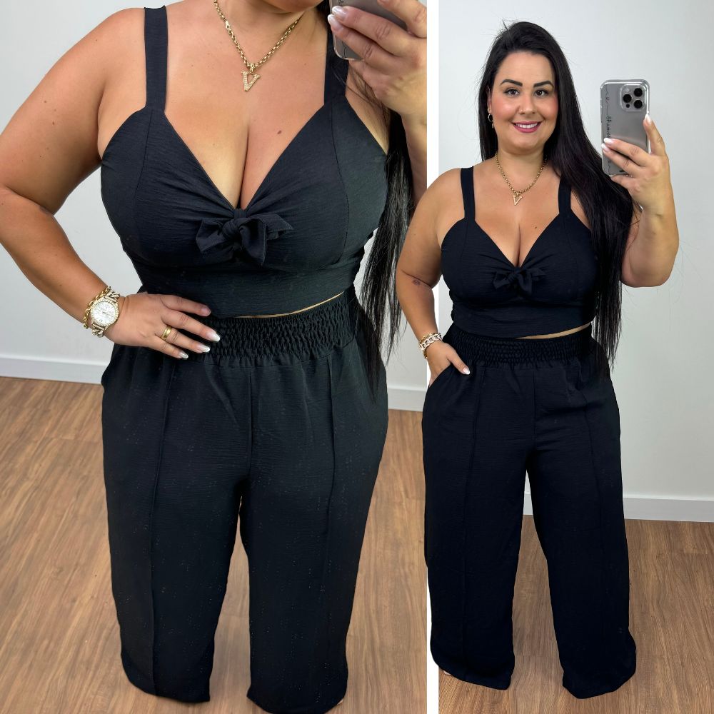 Conjunto Pantalona Malios Preto Plus Size - Belíssima 48 - Belissima48