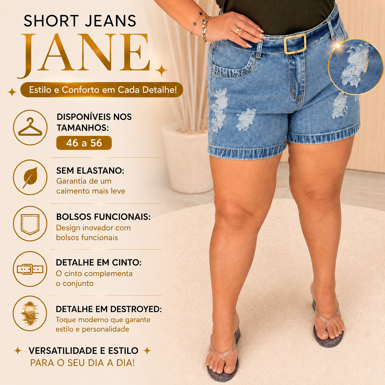 Short Jeans Awa Jane Marmorizado Plus Size - Belíssima 48