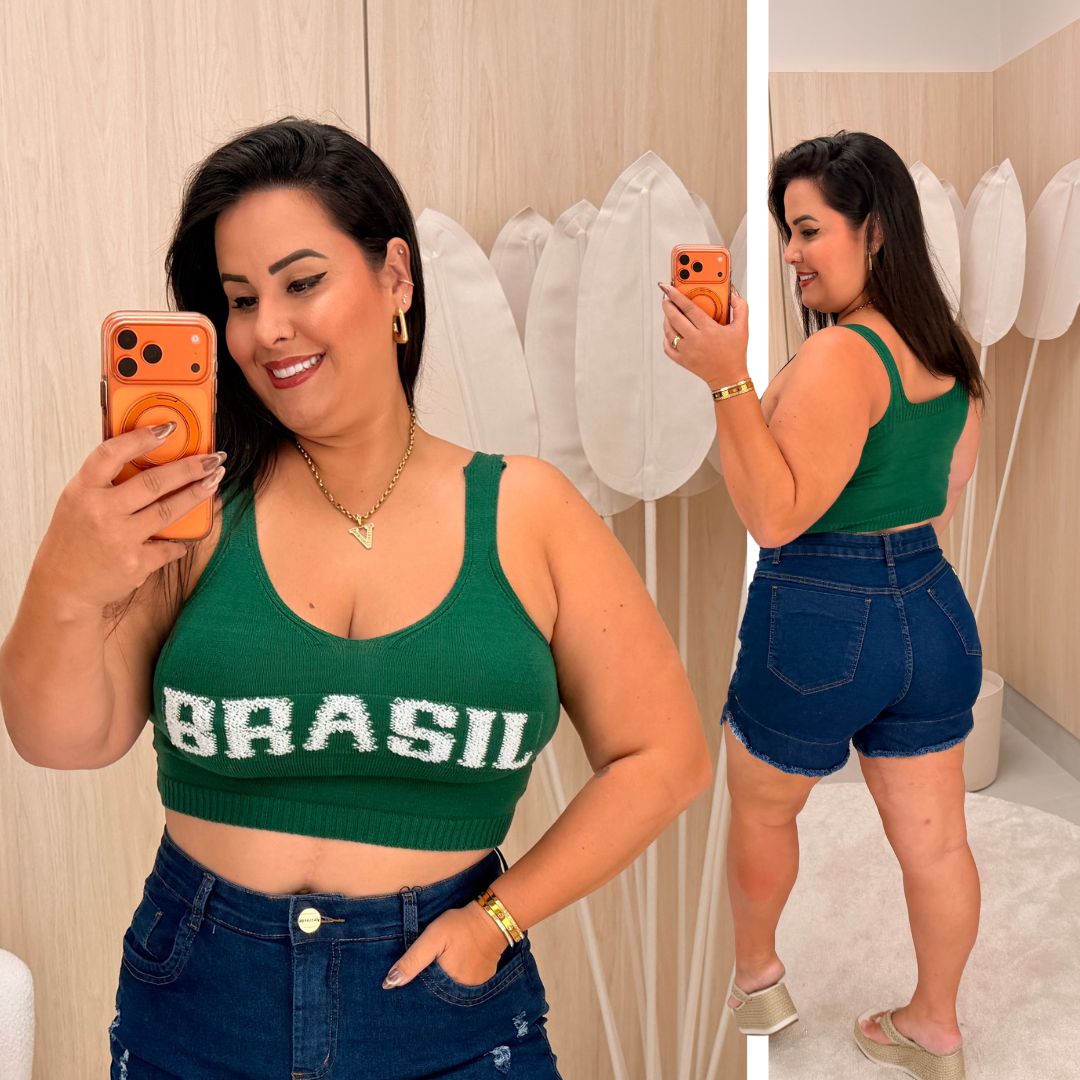 Cropped Alça Modal BR Verde Plus Size - Belíssima 48 - Belissima48