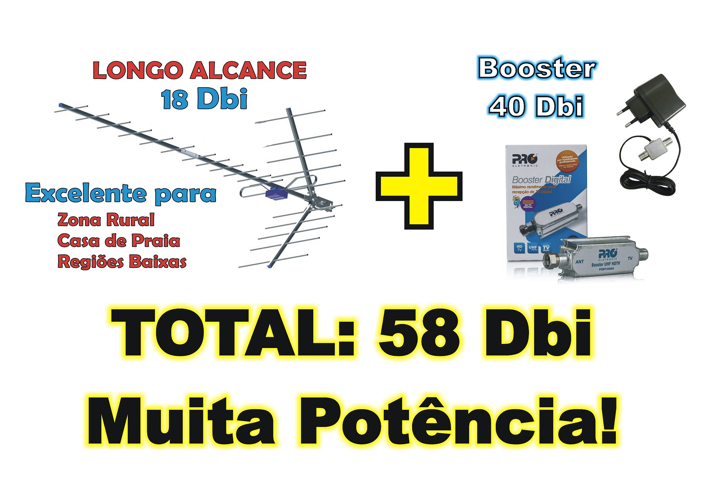 Antena Digital Externa para Tv Yagi PROHD-1118 com Booster PQBT-40Dbi - G  Oliveira Informatica Loja em Salvador