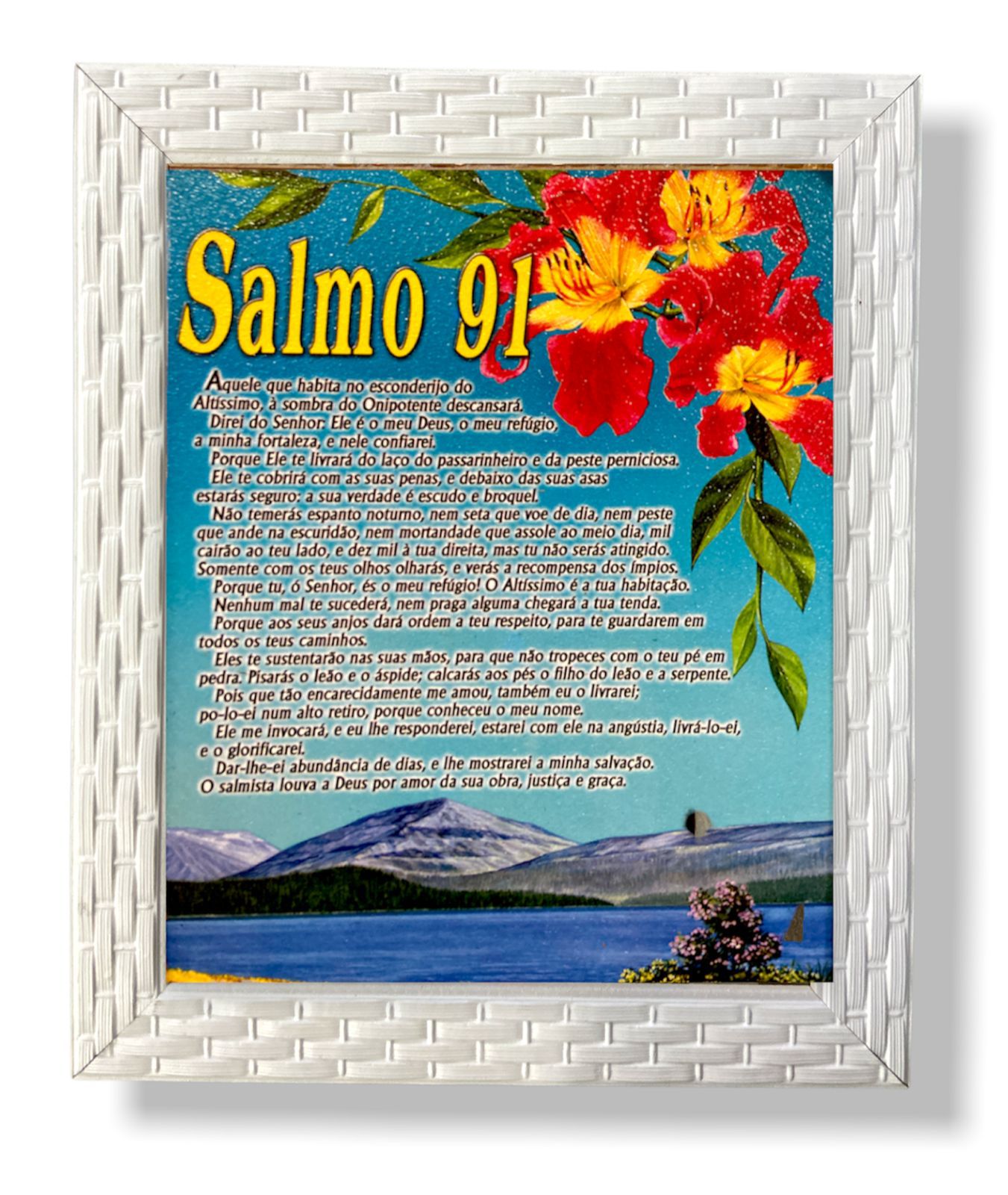 Quadro Decorativo Evangélico Salmo 91 Azul e Dourado SKU QFG109