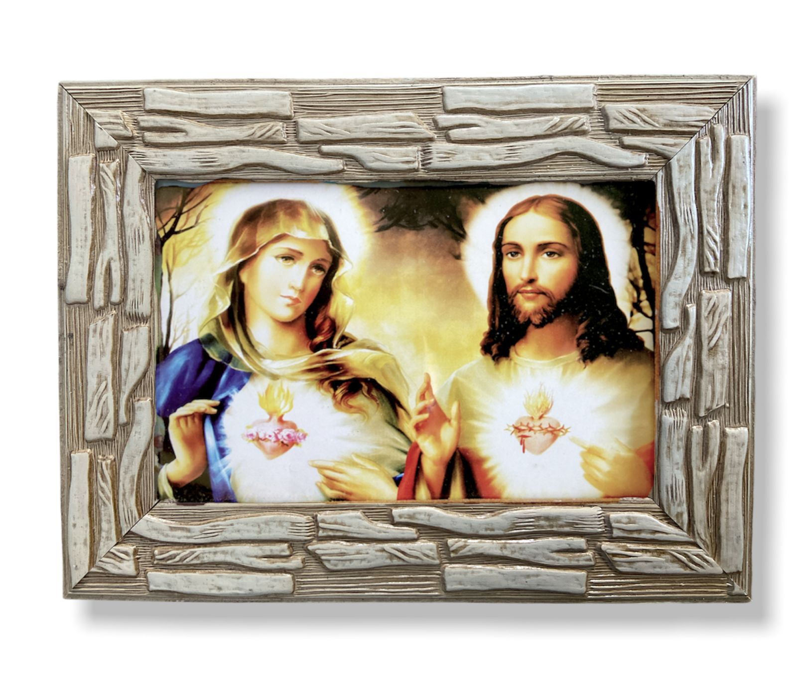 Quadro Sagrado Coração de Jesus e Maria Com Vidro x Santissima Mae Artigos Religiosos