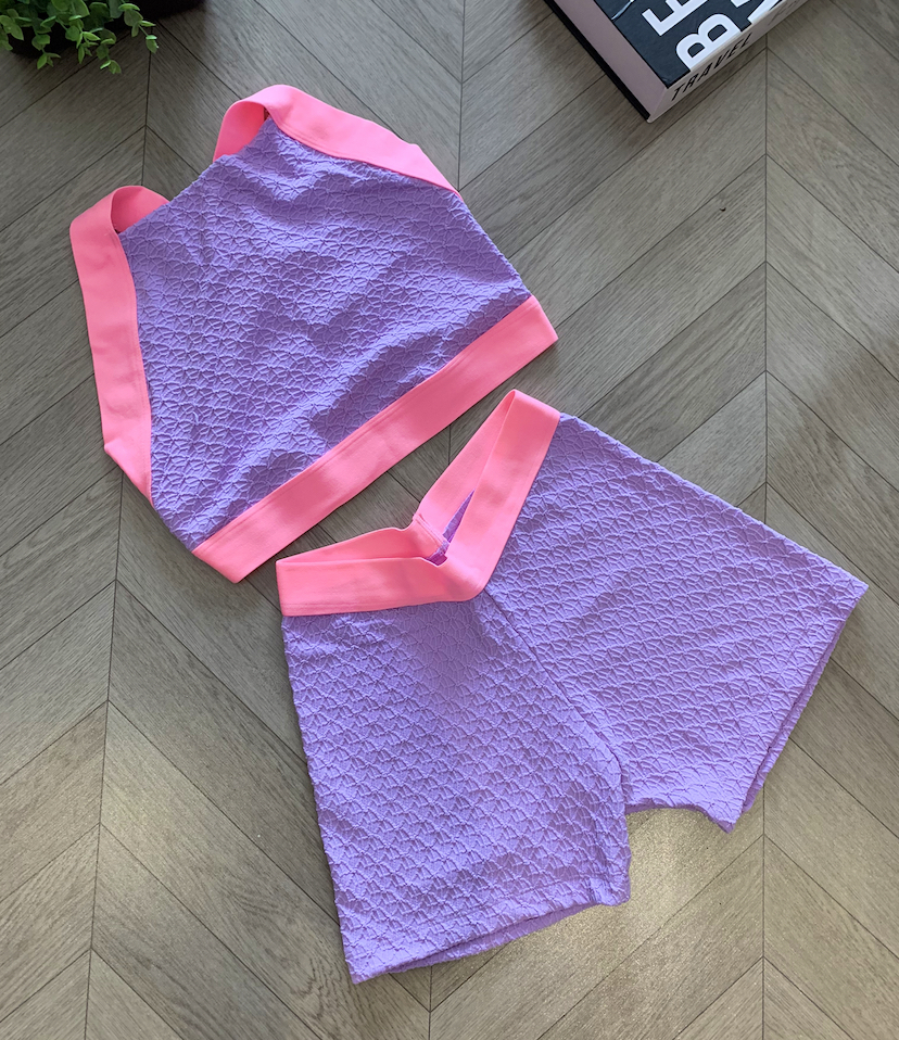 Conjunto Shorts Básico Cintura Alta Textura Lavanda e Elástico Rosa -  Miamar Fitness