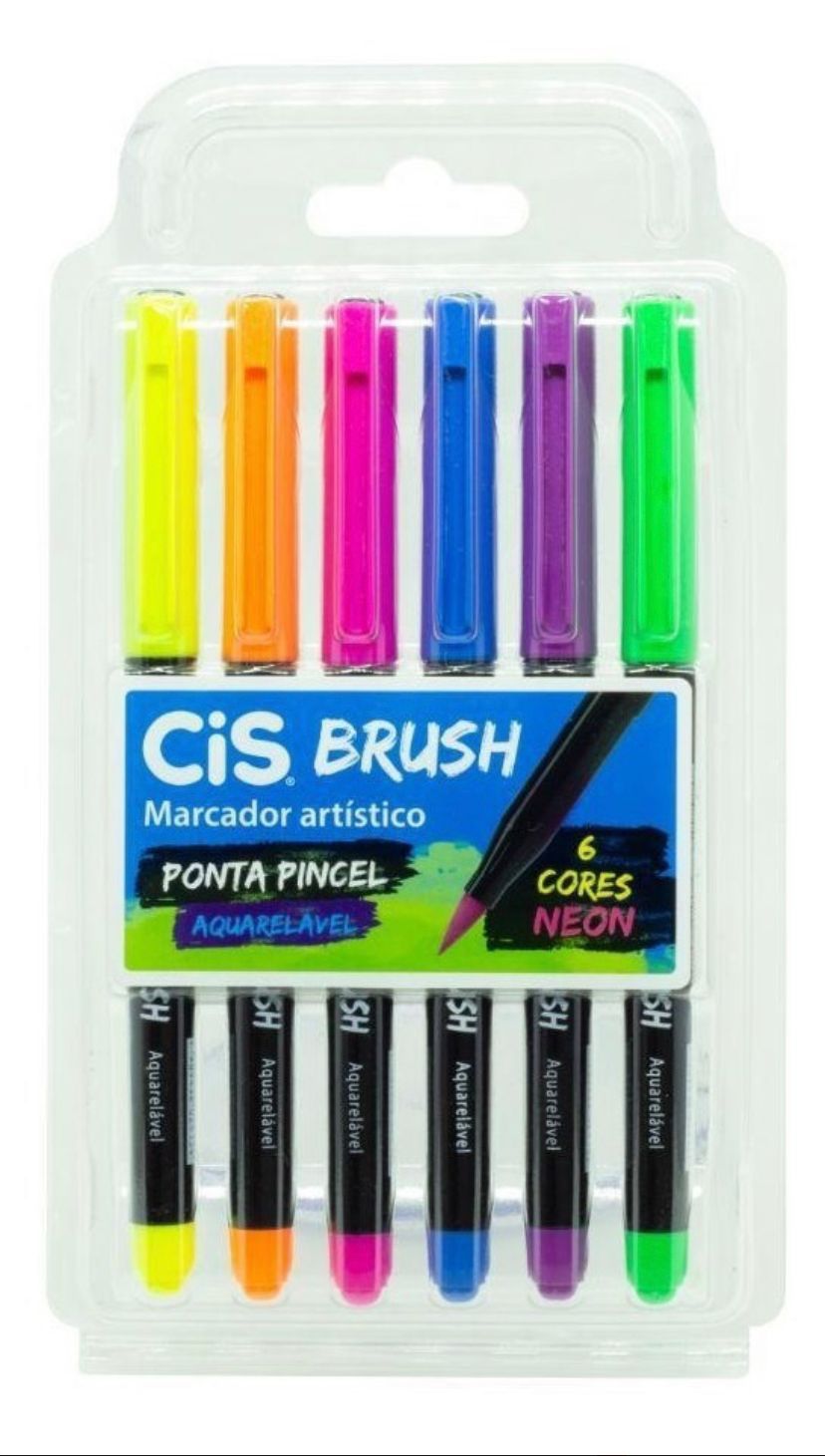 Caneta CIS Brush Pen Aquarelável Estojo c/ 6 Cores Neon - Choily Paper -  Papelaria Online com Melhor Preço