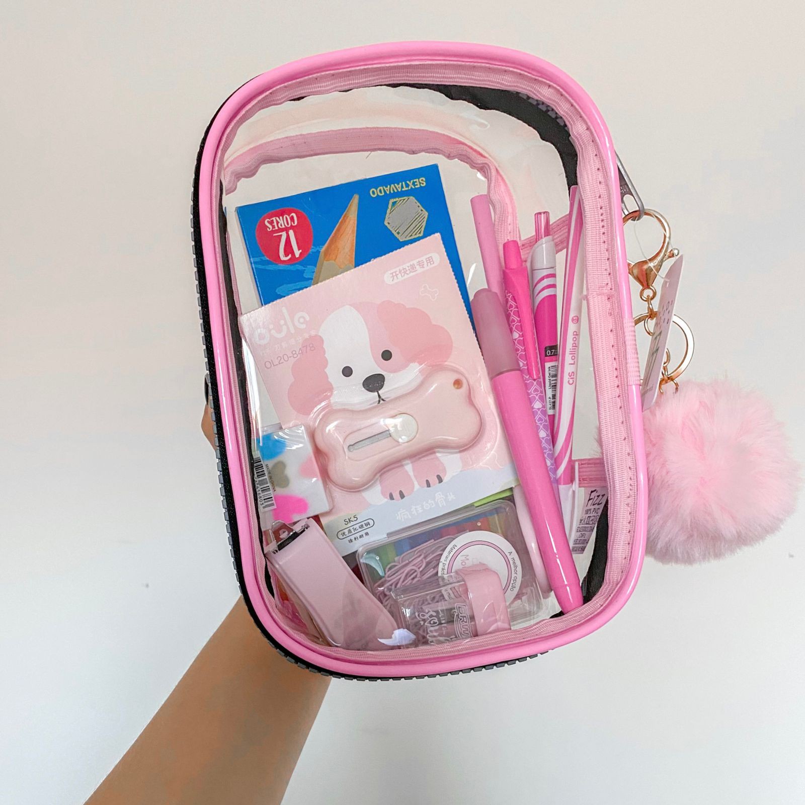 Kit Completo Surpresa - Rosa + Estojo Jumbo com Pompom - FIZZ - Choily  Paper - Papelaria Fofa