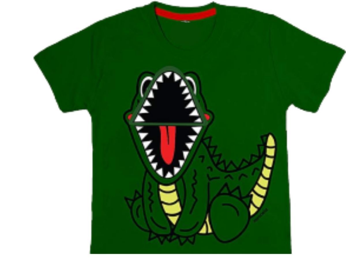 Camiseta Para Bebê Boca verde do jacaré do crocodilo dos desenhos
