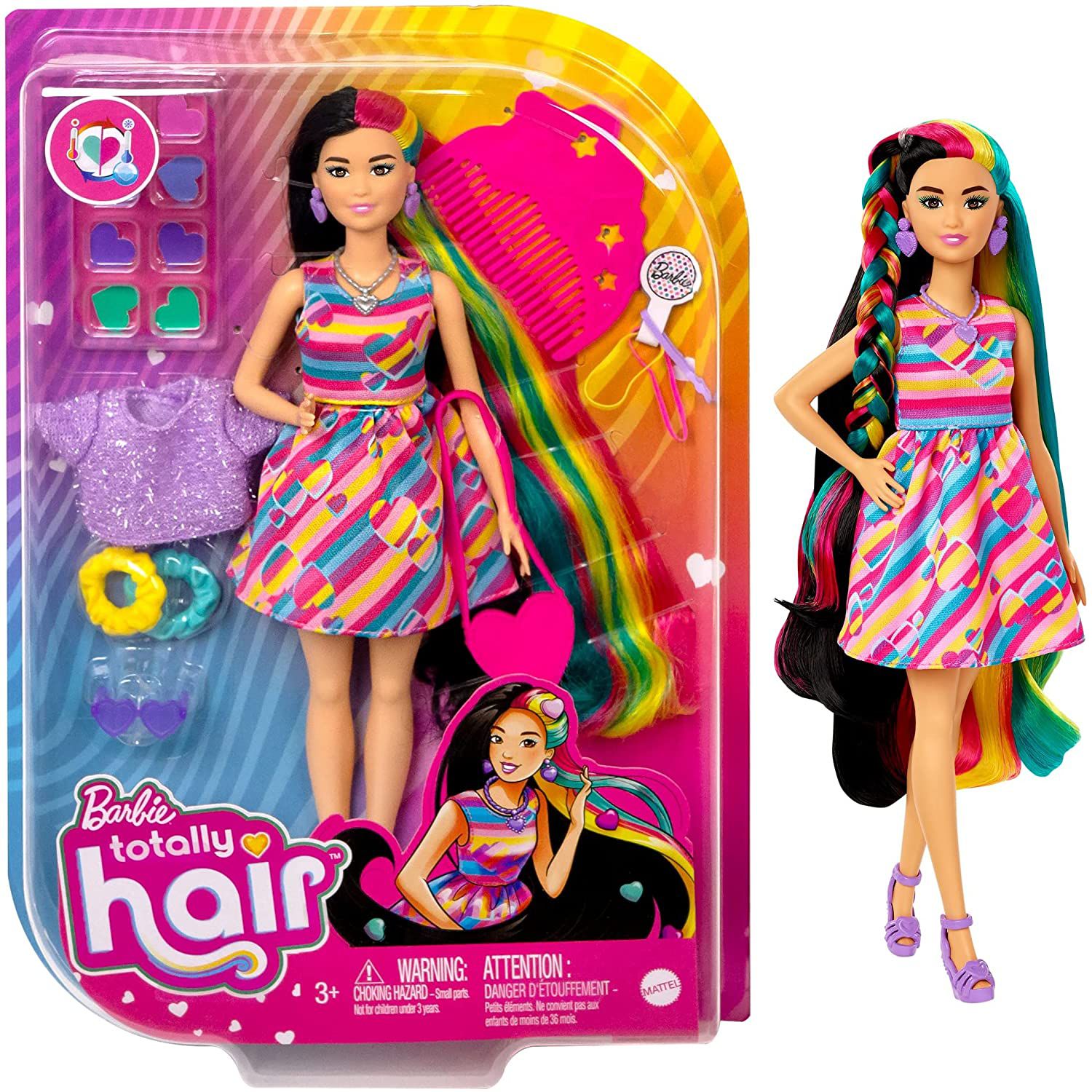 Boneca Barbie Totally Hair Vestido Listrado Colorido Mattel HCM90 - Star  Brink Brinquedos