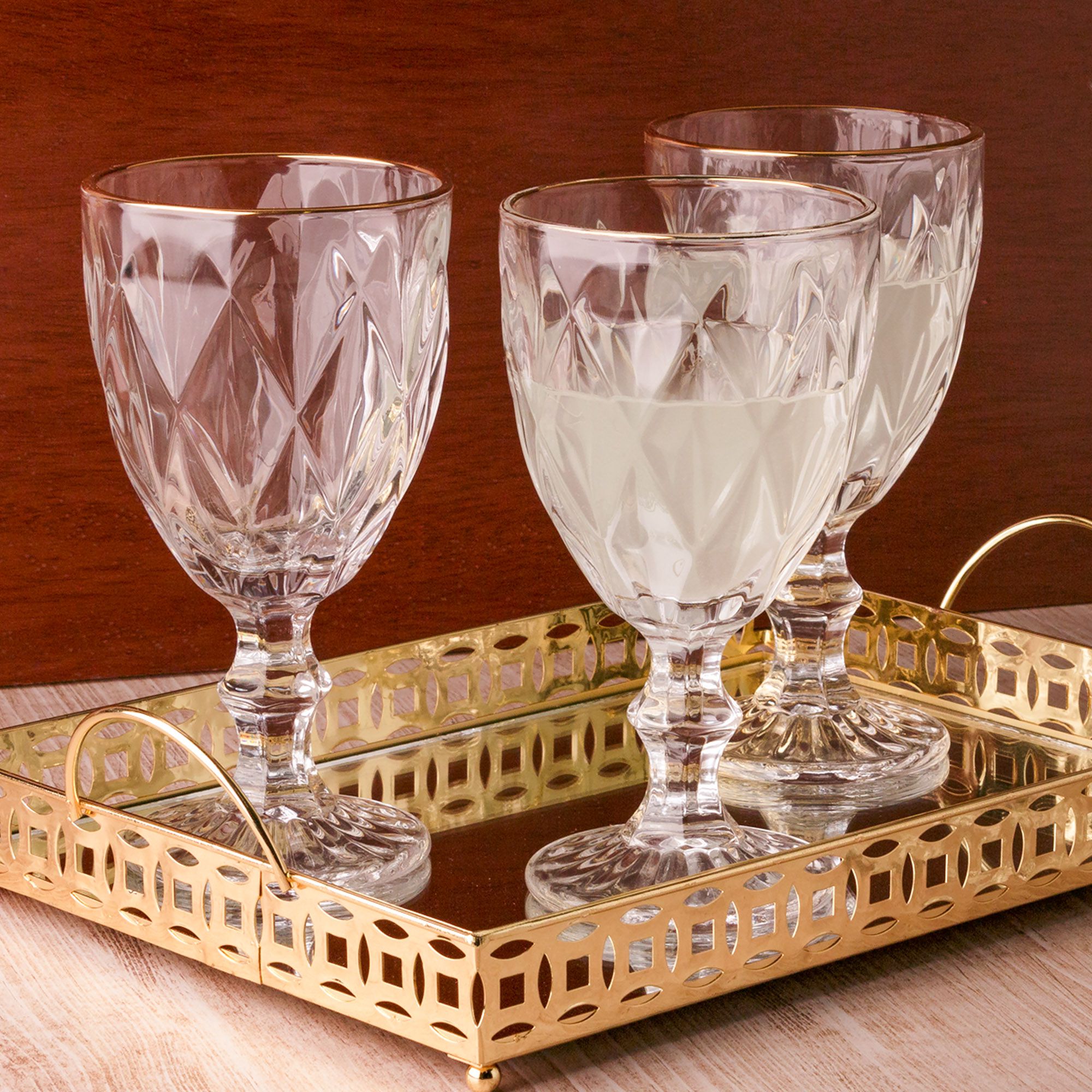 Conjunto 6 Taças Para Água Suco Diamond Fio Ouro 325ml - Tudofer ...
