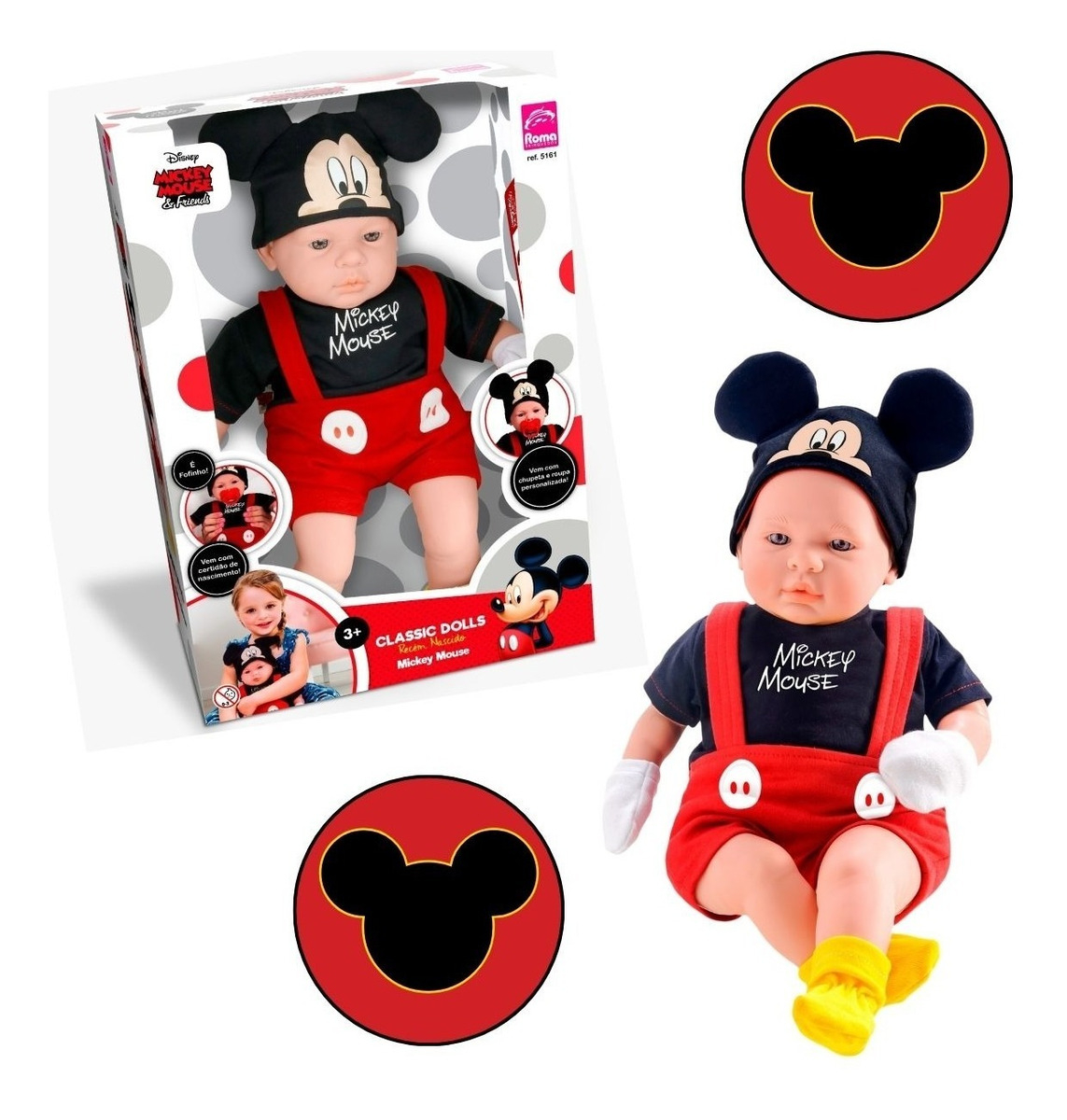 Boneco Mickey Mouse em Vinil Classic Dolls Recém Nascido Roma - Tudofer ...