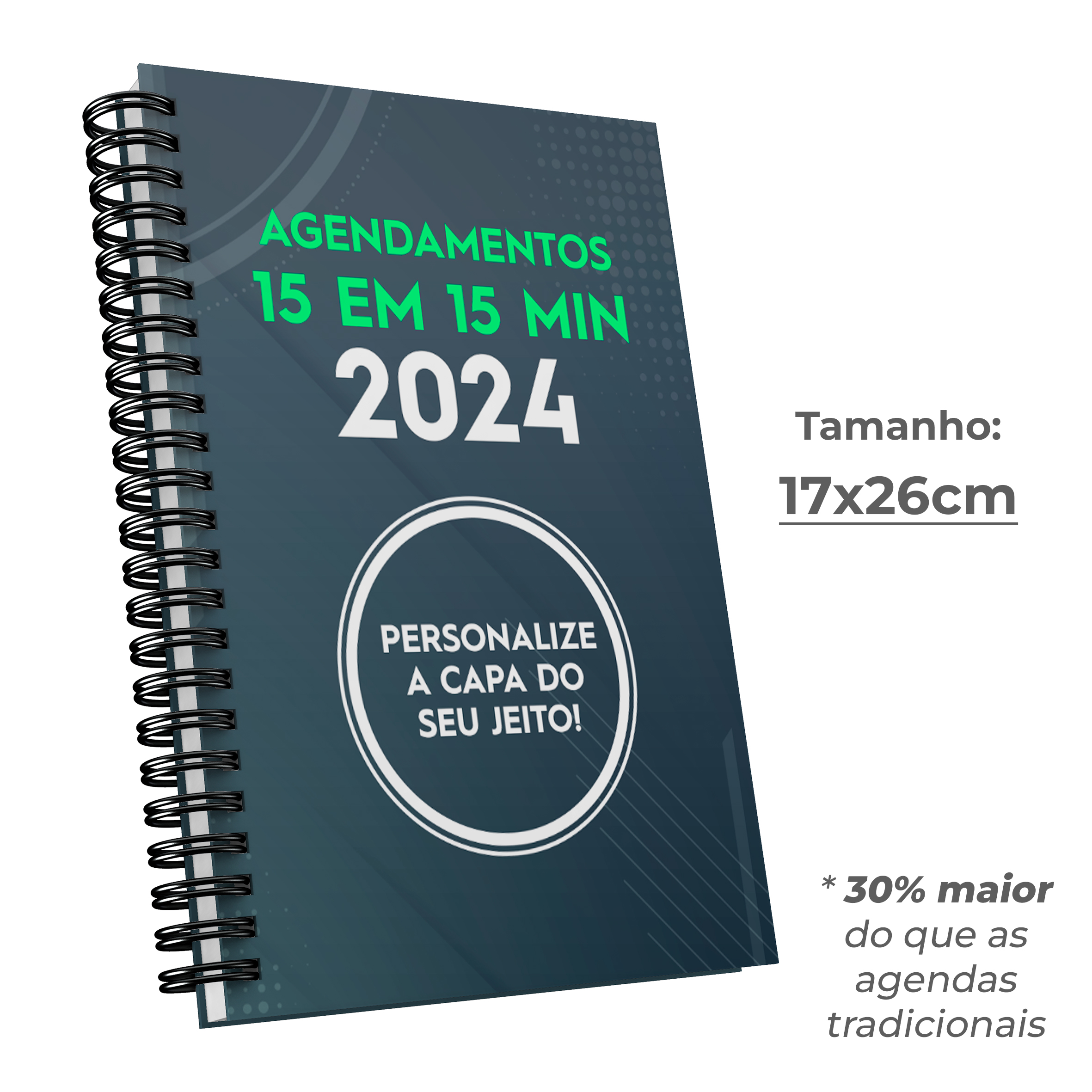 Agenda Personalizada 2024 Logomarca Agendamentos de 15 minutos 17x26cm -  Personalizados Corporativos