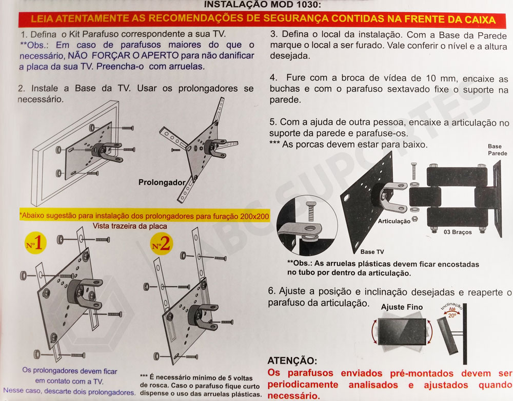 Suporte TV Tri Articulado REFORÇADO 10 à 55 Polegadas Lidimar 1030 ...