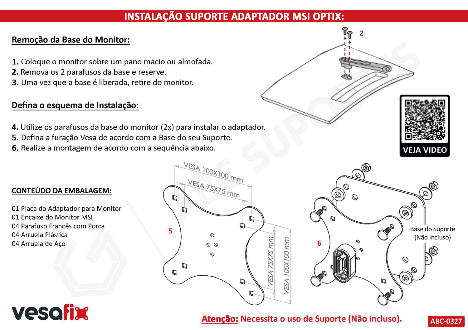 Suporte Adaptador Vesa Monitor MSI Optix - MAG341CQ AG32CQ G24C
