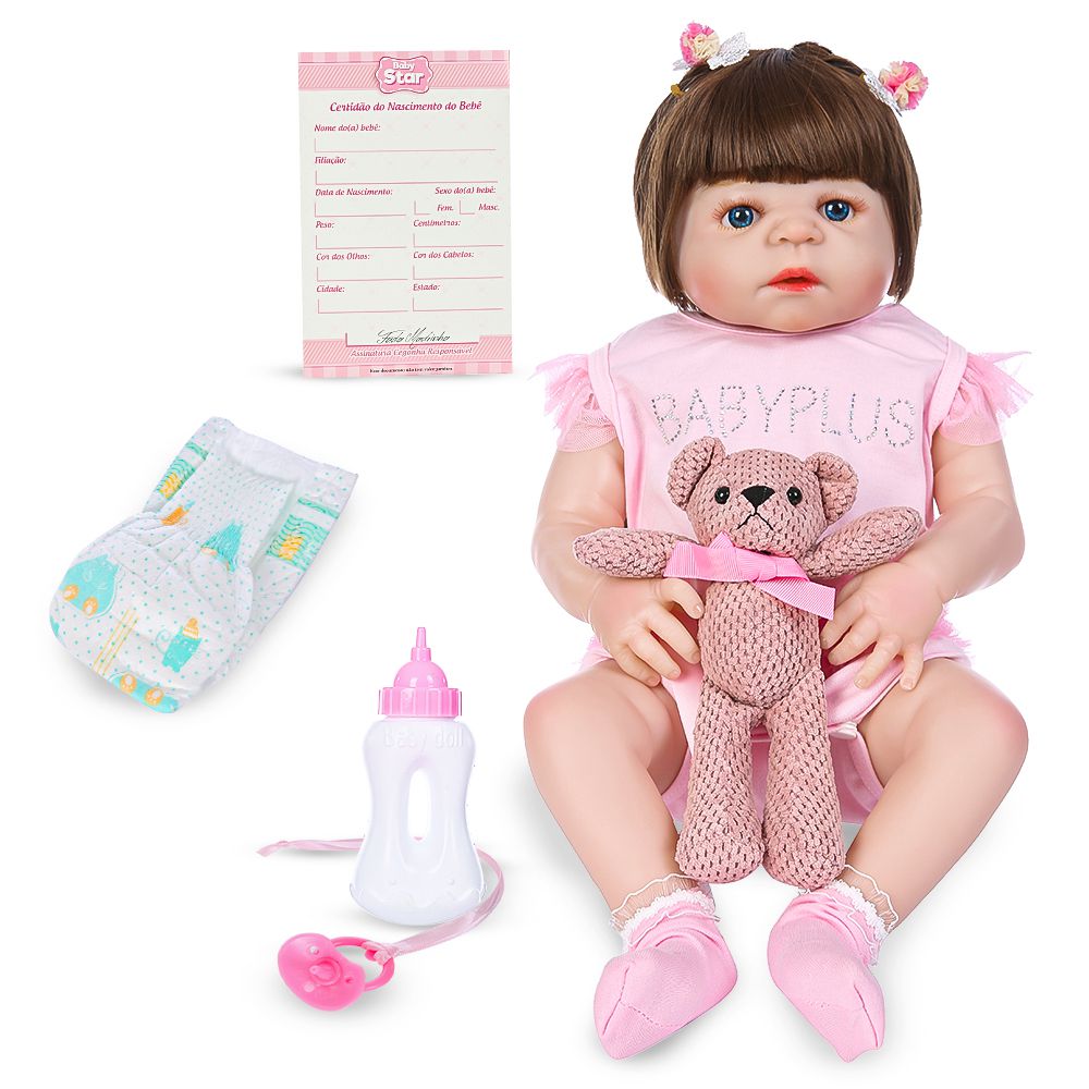 Boneca Bebê Reborn de Silicone Realista com Pelúcia