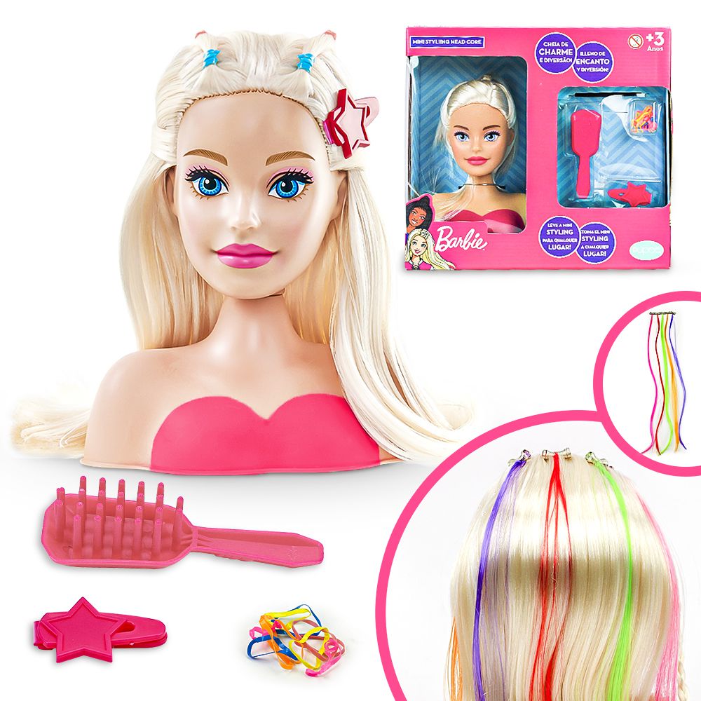 Cabeca busto boneca barbie cabelos pentear acessorios pupee