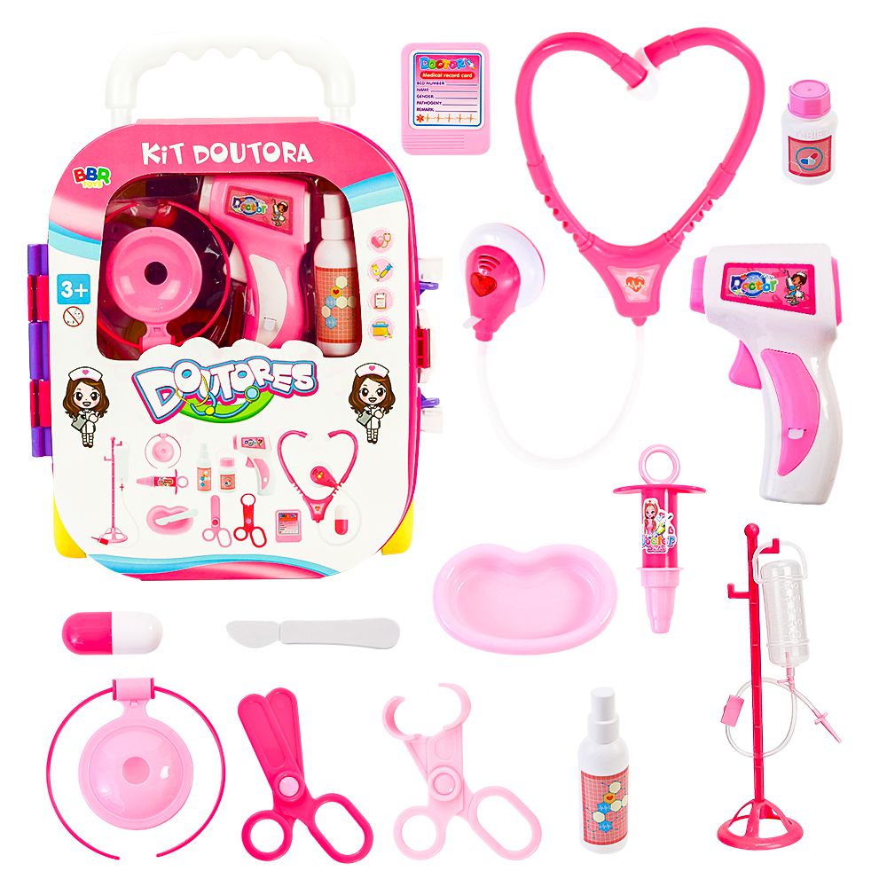 Brinquedo Mochila Kit Médico Maleta Infantil Rosa com Acessórios - Barra Rey