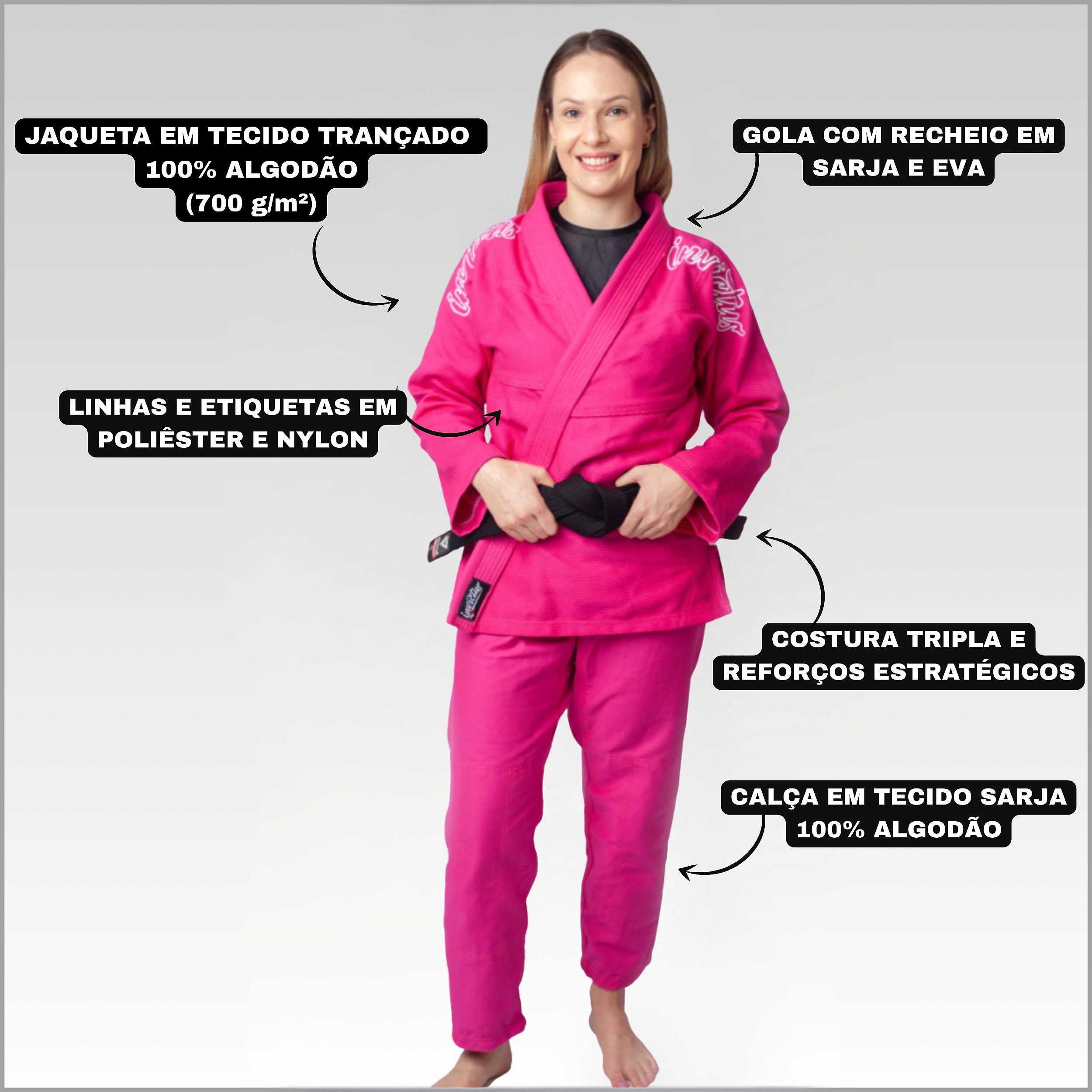 Kimono Rosa Feminino Jiu-jitsu Invictus | Black Belt Store - Black Belt ...