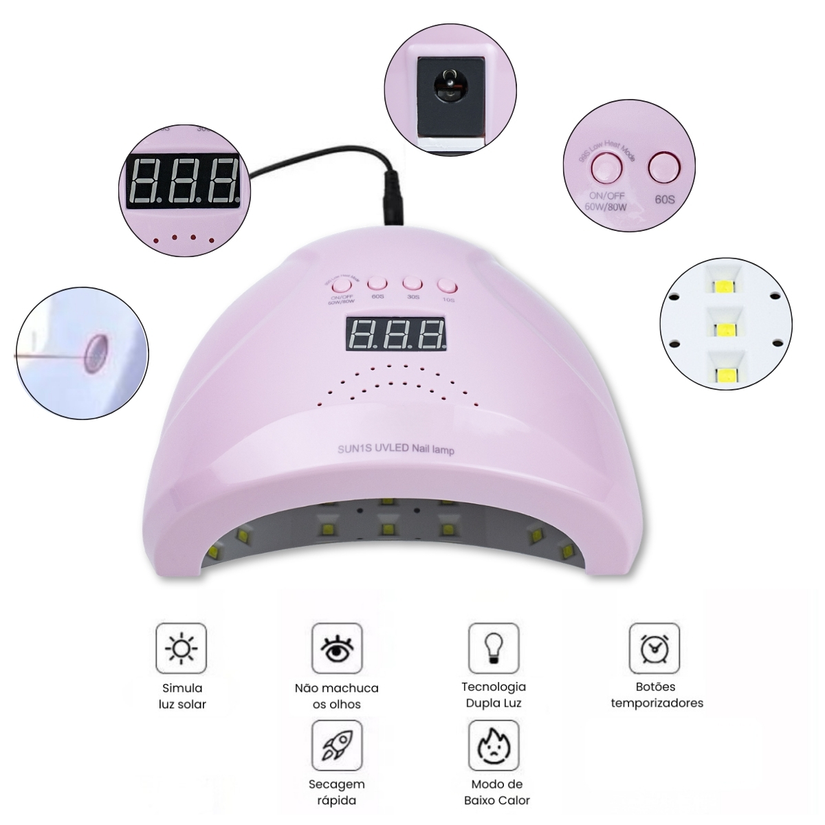 Cabine Unhas de Gel Acrigel Sun 1S 30 Leds Bivolt 80W Rosa - Arte ...