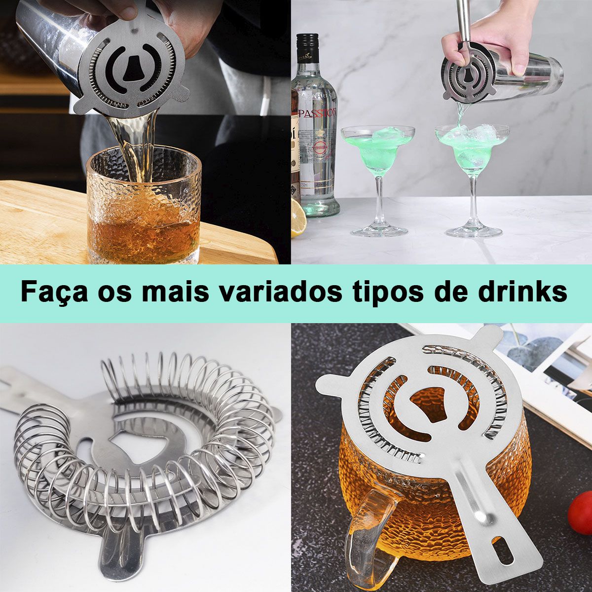 Coador Aço Inox Strainer Bartender Profissional A Colorida Utilidades