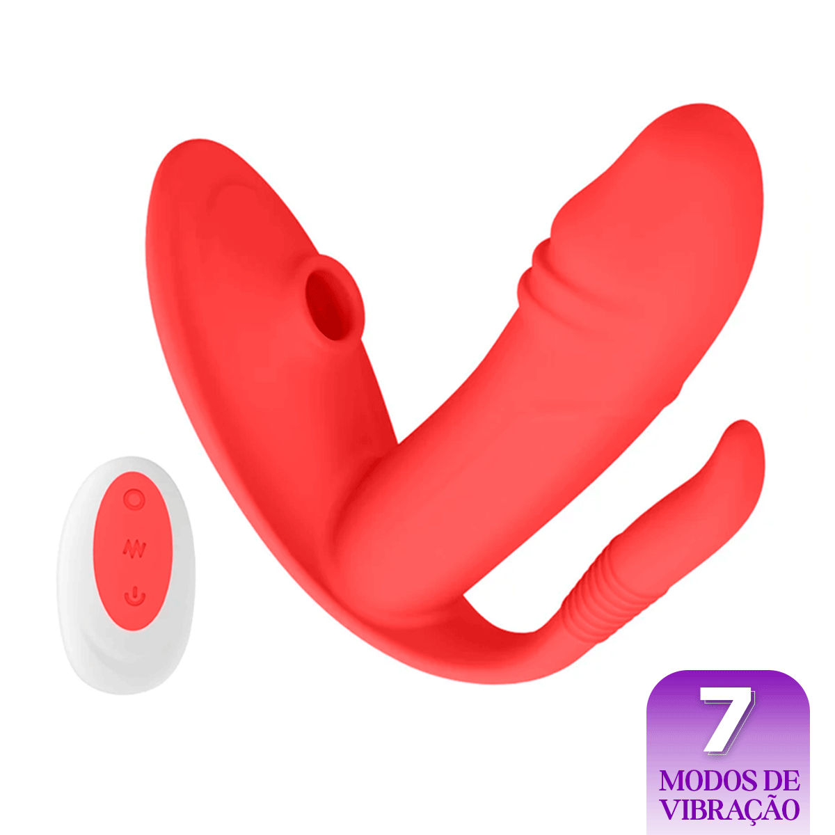 G620) Vibrador Penetrável com Sugador e Estimulador de Ânus com Controle -  Vermelho - Libb Sex Toys - Importadora Atacado Sex Shop