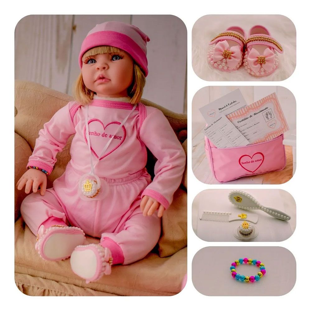 Boneca Bebe Reborn Loira Vestido Realista Original com Bolsa - ShopJJ -  Brinquedos, Bebe Reborn e Utilidades