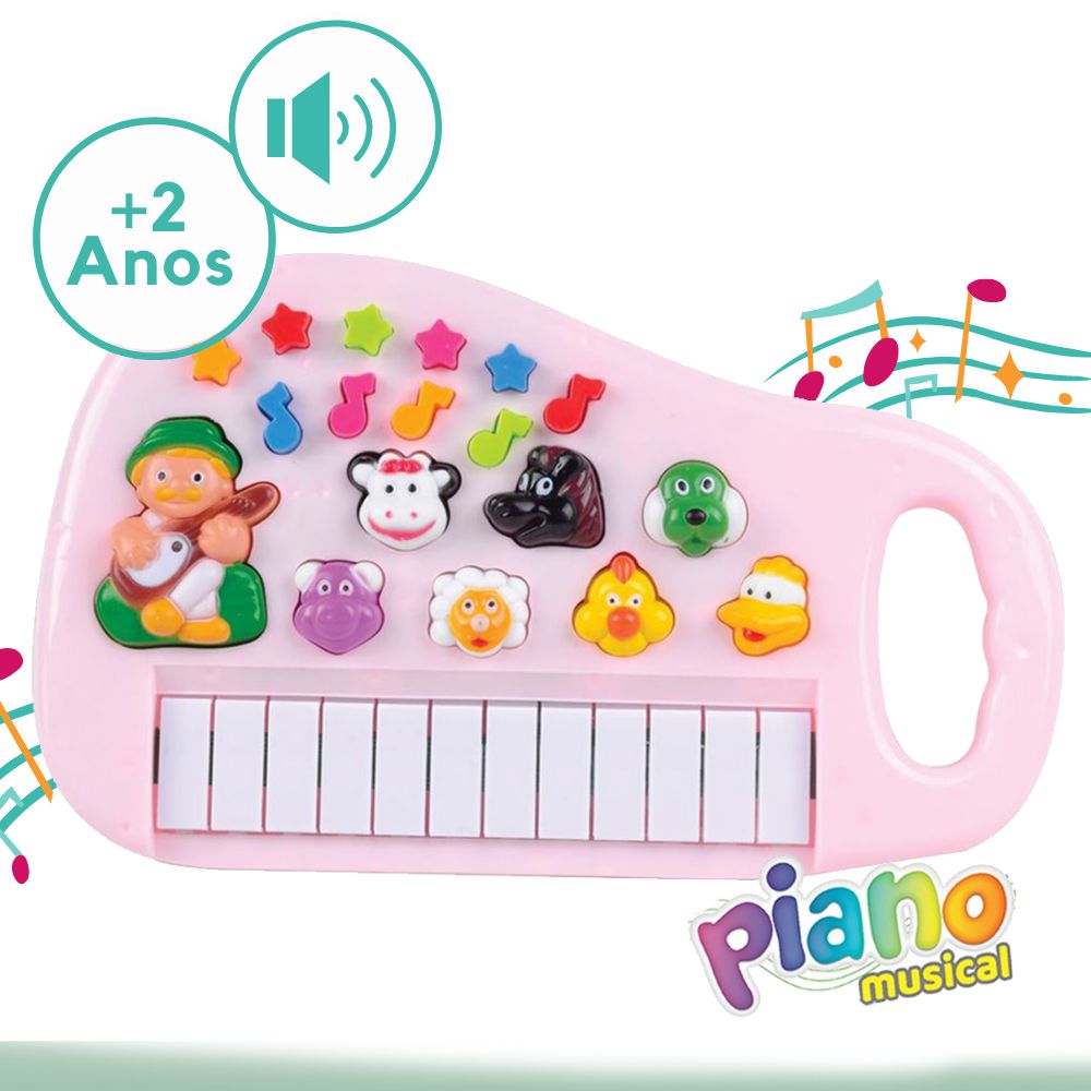 Pianinho Teclado Musical Infantil Som Luz Fazendinha Animais