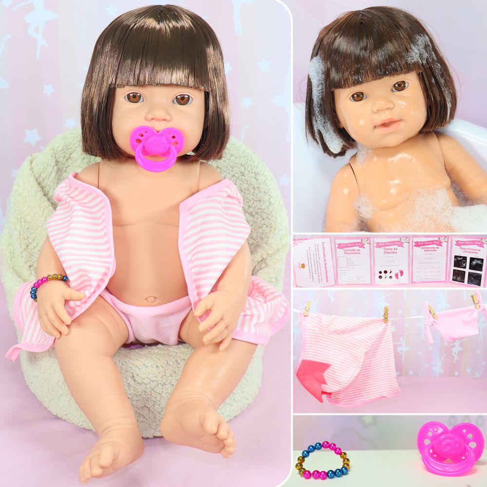 Bebe Reborn Silicone Menina Pode Dar Banho + Bolsa + Pelúcia