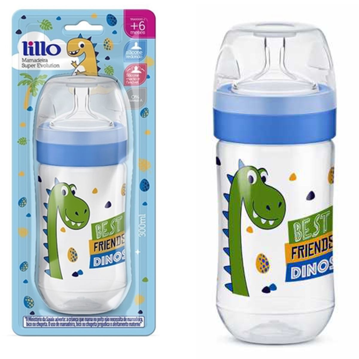 Mamadeira Bebê Bico de Silicone +6 Meses Tam 2 Com Medidor Super Evolution  Lillo Menino - Baby&Kids