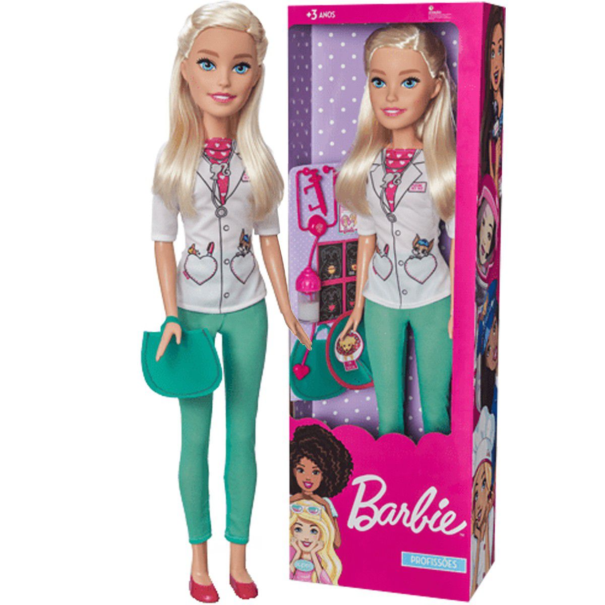 Boneca Barbie Veterinária 70 Centimetros Grande Com Acessorios Brinquedo  Large Doll Matell Pupee - Baby&Kids