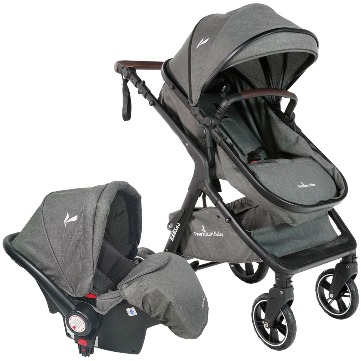 Conjunto Carrinho e Bebê Conforto Para Bebê 15Kg Travel System Moisés Ts  Kansas Silver Premium Baby - Baby&Kids