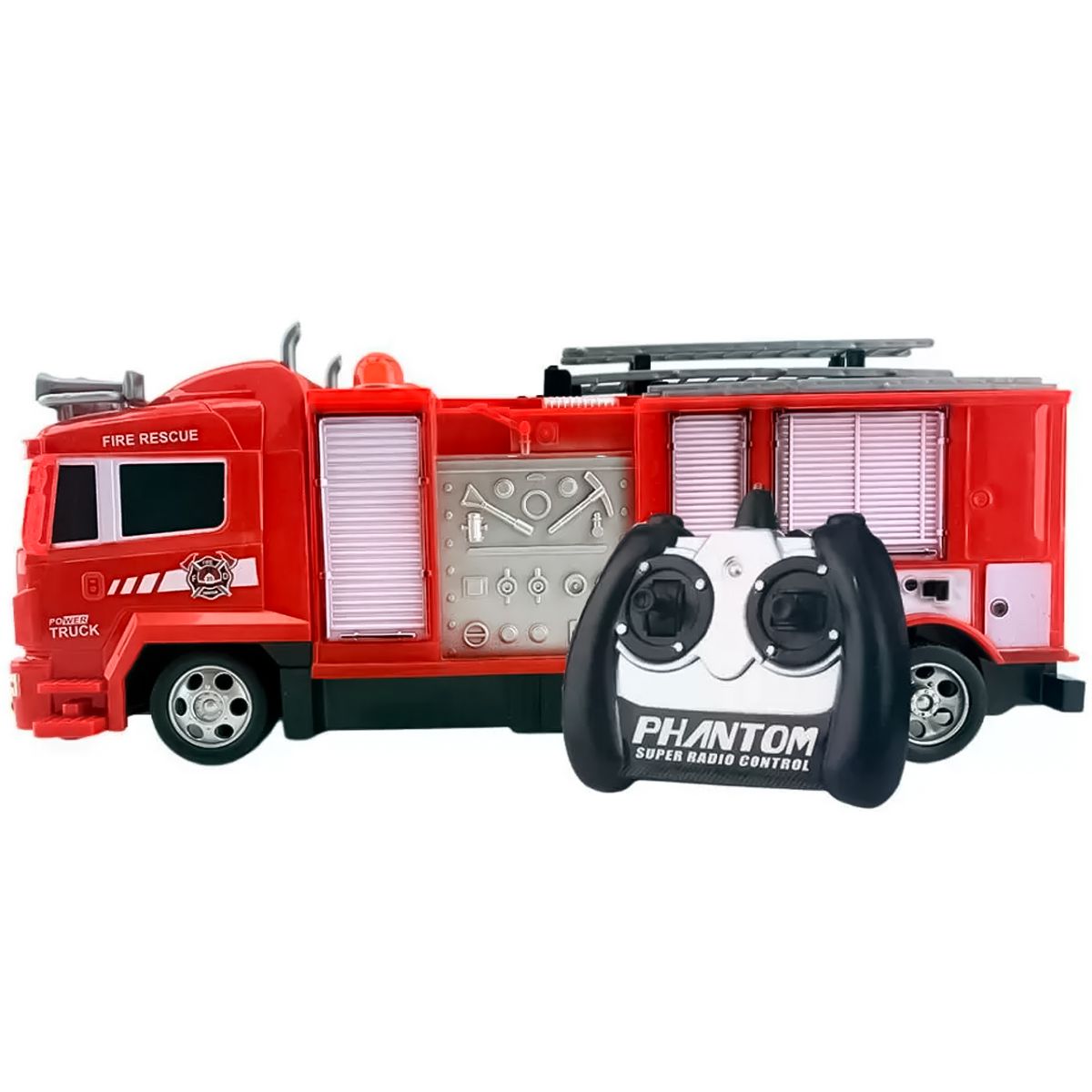 CAMINHAO DE BOMBEIRO CARRINHO DE CONTROLE REMOTO COM LUZ ESCALA 1:48 4  FUNCOES BRINQUEDO INFANTIL