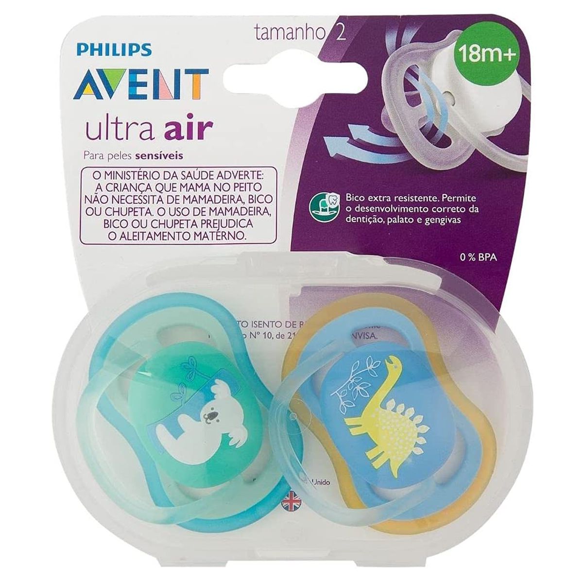 Chupeta de Bebê Ultra Air Dupla Coala e Dinossauro 18+Meses Plus Tam 2  Philips Avent - Baby&Kids