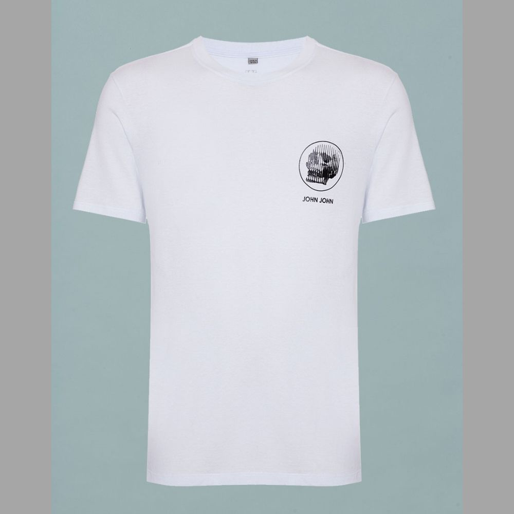 CAMISETA JOHN JOHN SKULL BRANCO ESCRITA C/ CAVEIRA - HENRI STORE MULTIMARCAS