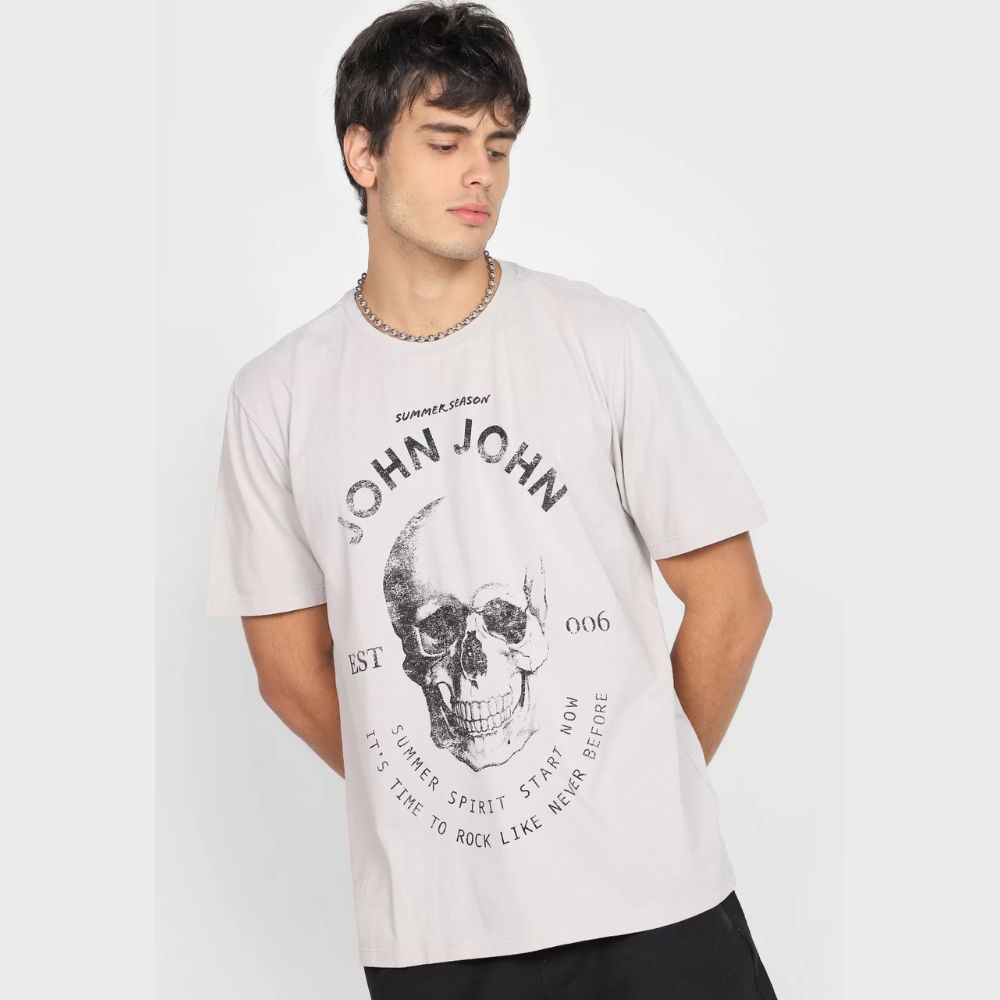 Camiseta John John Summer Season Cinza - Dom Store Multimarcas Vestuário  Calçados Acessórios