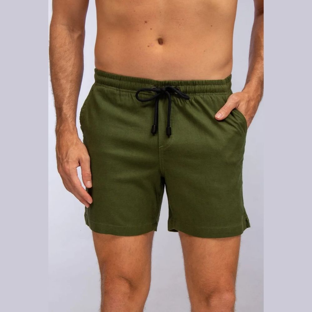 Short Red Feather Linho Masculino Verde Militar - Dom Store Multimarcas  Vestuário Calçados Acessórios